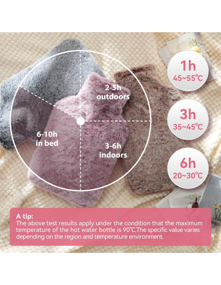 Botella de Agua Caliente DICEVER 2L con Funda Rosa a Prueba de Fugas