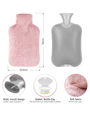 Botella de Agua Caliente DICEVER 2L con Funda Rosa a Prueba de Fugas