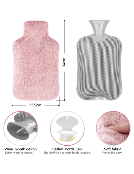 Botella de Agua Caliente DICEVER 2L con Funda Rosa a Prueba de Fugas