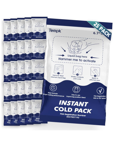 25 Paquetes Fríos Instantáneos Tempk - Compresas Desechables para Lesiones