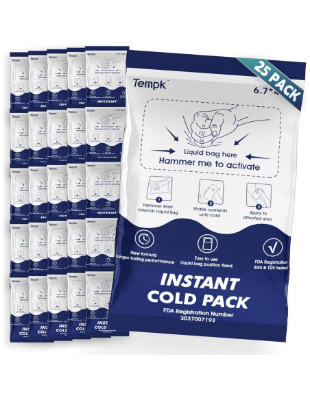 25 Paquetes Fríos Instantáneos Tempk - Compresas Desechables para Lesiones