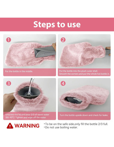 Botella de Agua Caliente DICEVER 2L con Funda Rosa a Prueba de Fugas