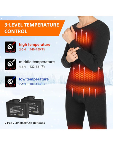 Conjunto de Ropa Interior Térmica Eléctrica Sun Will - Unisex, 2 Baterías