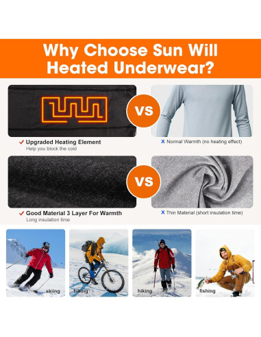Conjunto de Ropa Interior Térmica Eléctrica Sun Will - Unisex, 2 Baterías