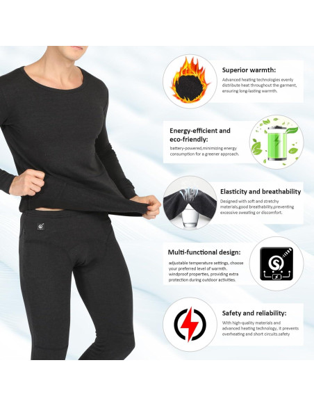 Conjunto de Ropa Interior Térmica Eléctrica Sun Will - Unisex, 2 Baterías