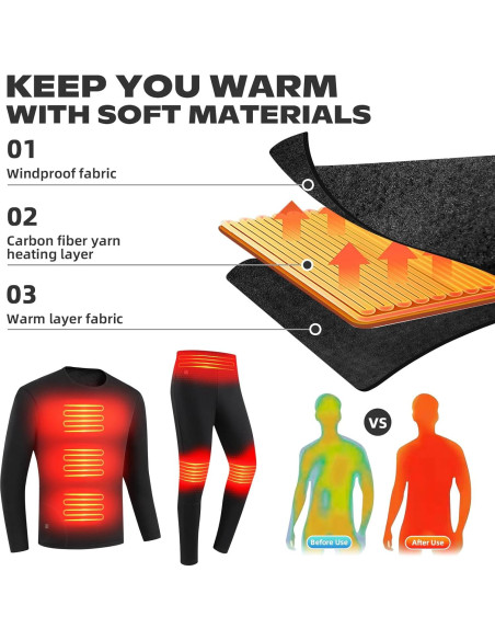 Conjunto de Ropa Interior Térmica Eléctrica J JINPEI - Manga Larga