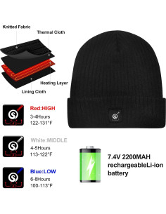 Gorro Térmico Eléctrico Calentado 7.4V para Invierno Gris 2