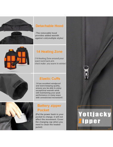 Chaqueta Térmica Yottjacky DC-07 para Hombres - 16000mAh, Negro