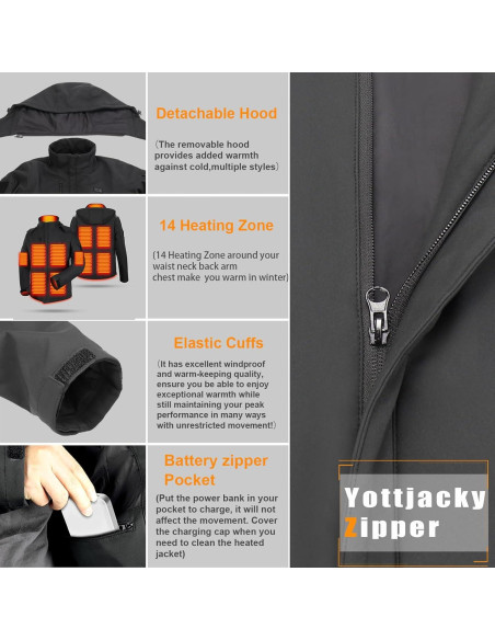 Chaqueta Térmica Yottjacky DC-07 para Hombres - 16000mAh, Negro