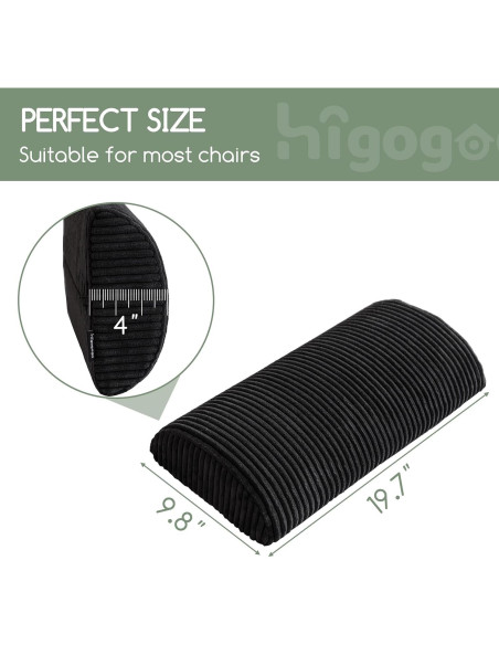 Almohada Lumbar HIGOGOGO Espuma Viscoelástica Negra 50x25cm
