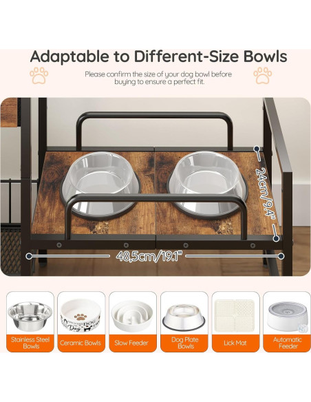 Soporte Elevado para Cuencos de Perro HOOBRO con Almacenamiento