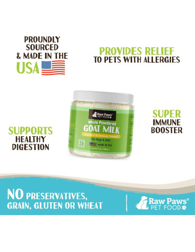 Polvo de Leche de Cabra Cruda Raw Paws 198 g - Suplemento Digestivo