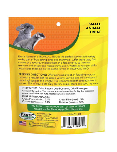 Trío Tropical Exotic Nutrition - Frutas Secas para Mascotas 127g