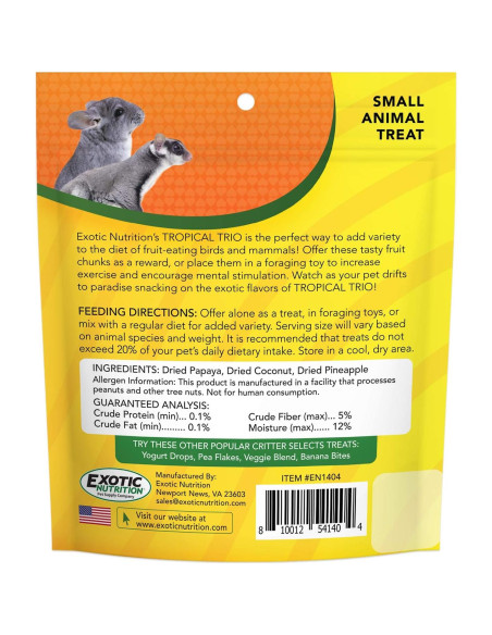 Trío Tropical Exotic Nutrition - Frutas Secas para Mascotas 127g