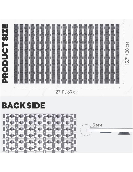 Alfombra Antideslizante para Ducha Volkee 68.8x39.9 cm Gris