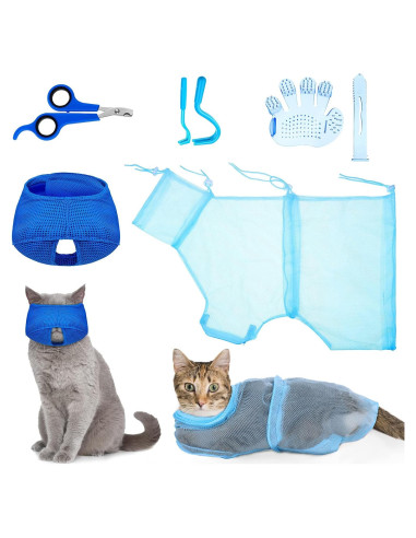 Conjunto de Aseo para Gatos Patelai 5 Piezas - Bolsa, Bozal, Cortauñas