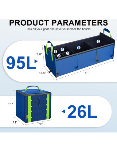 Organizador de Maletero SugarFox 95L Plegable Azul con Hielo