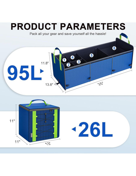 Organizador de Maletero SugarFox 95L Plegable Azul con Hielo Organizador de Maletero SugarFox 95L Plegable Azul con Hielo
