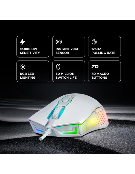 Ratón Gaming Rampage Spear V2 Blanco Con Cable RGB 12800 DPI