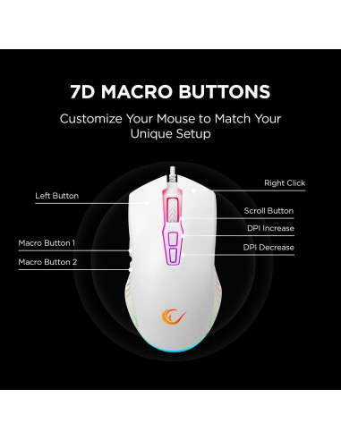 Ratón Gaming Rampage Spear V2 Blanco Con Cable RGB 12800 DPI