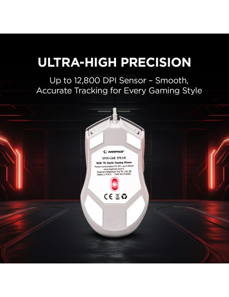 Ratón Gaming Rampage Spear V2 Blanco Con Cable RGB 12800 DPI