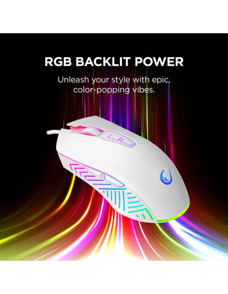 Ratón Gaming Rampage Spear V2 Blanco Con Cable RGB 12800 DPI