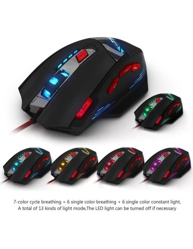 Ratón Gaming Zelotes T90 9200 DPI USB 8 Botones LED Negro