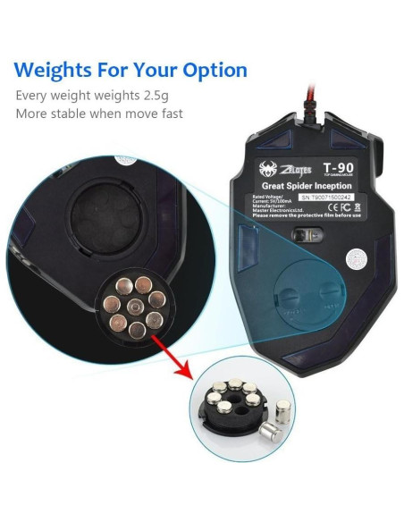 Ratón Gaming Zelotes T90 9200 DPI USB 8 Botones LED Negro