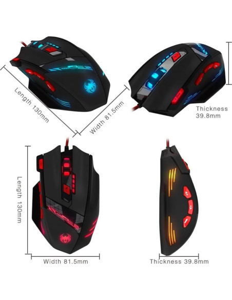 Ratón Gaming Zelotes T90 9200 DPI USB 8 Botones LED Negro