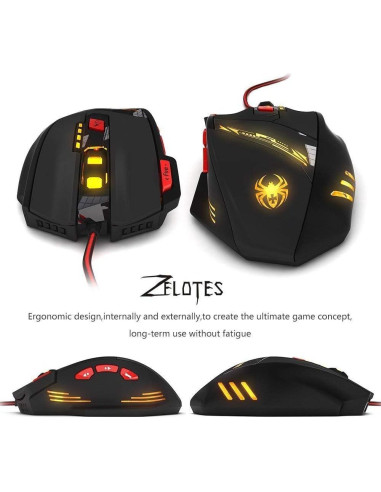 Ratón Gaming Zelotes T90 9200 DPI USB 8 Botones LED Negro