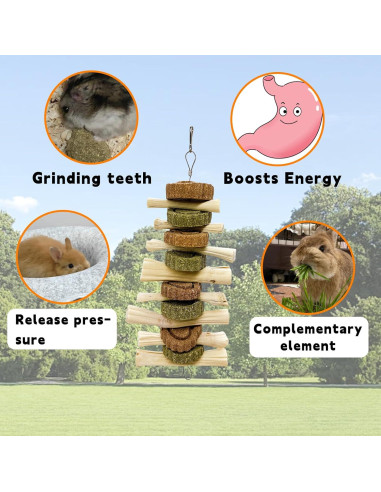 3 Juguetes de Masticar para Conejos Hamiledyi - Pastel de Hierba Natural