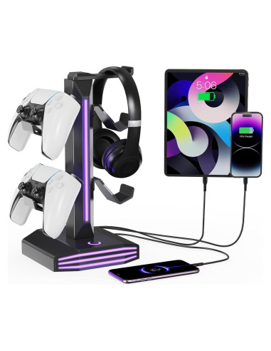 Soporte para Auriculares RGB Meiboshin con Puertos USB - Negro