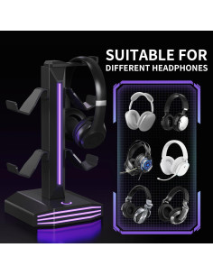 Soporte para Auriculares RGB Meiboshin con Puertos USB - Negro 2