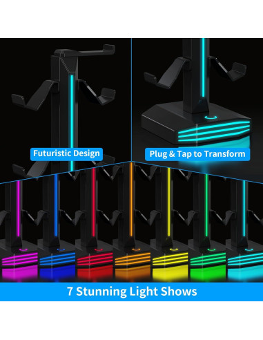 Soporte para Auriculares RGB Meiboshin con Puertos USB - Negro