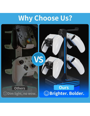 Soporte para Auriculares RGB Meiboshin con Puertos USB - Negro