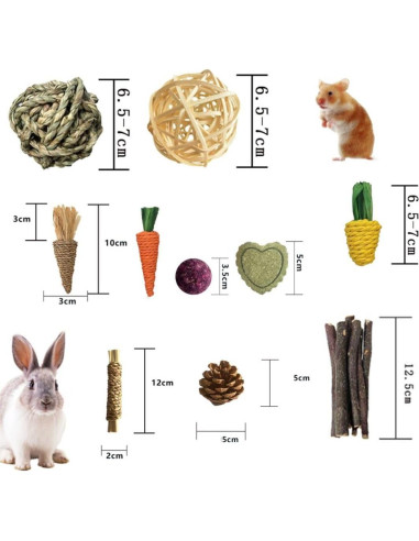 Juguetes para roer hámster DEFKIYT 11PCS Madera y Hierba