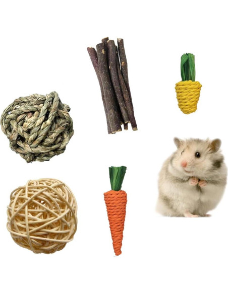 Juguetes para roer hámster DEFKIYT 11PCS Madera y Hierba