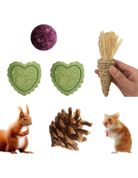 Juguetes para roer hámster DEFKIYT 11PCS Madera y Hierba
