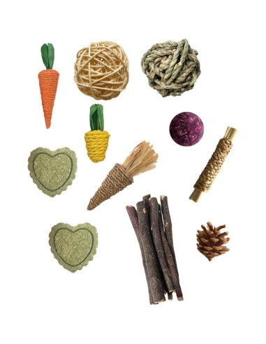 Juguetes para roer hámster DEFKIYT 11PCS Madera y Hierba