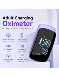 Oxímetro de Pulso Manhero OLED Recargable con Alarma Púrpura 2