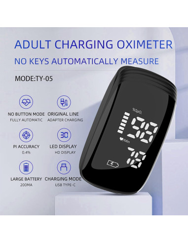 Oxímetro de Pulso FVYMZKA TY05 Recargable LED HD para Deportes