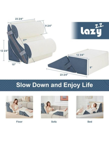 Juego de 6 almohadas en cuña ortopédicas Lazyzizi - Espuma viscoelástica