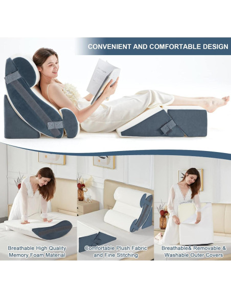 Juego de 6 almohadas en cuña ortopédicas Lazyzizi - Espuma viscoelástica