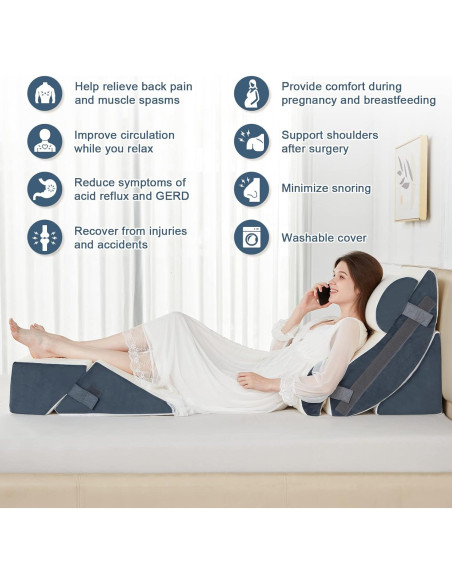Juego de 6 almohadas en cuña ortopédicas Lazyzizi - Espuma viscoelástica