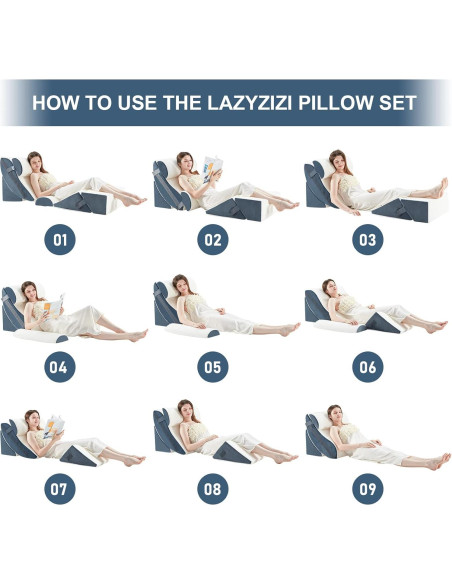 Juego de 6 almohadas en cuña ortopédicas Lazyzizi - Espuma viscoelástica
