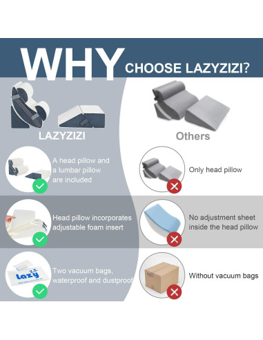 Juego de 6 almohadas en cuña ortopédicas Lazyzizi - Espuma viscoelástica