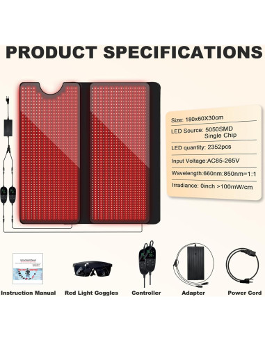 Saco de Dormir Terapia de Luz Roja GUYULUX 180x60cm 2352 LEDs