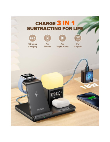 Estación de Carga Inalámbrica 6 en 1 CESDAP para iPhone y Apple Watch