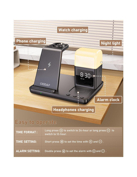 Estación de Carga Inalámbrica 6 en 1 CESDAP para iPhone y Apple Watch