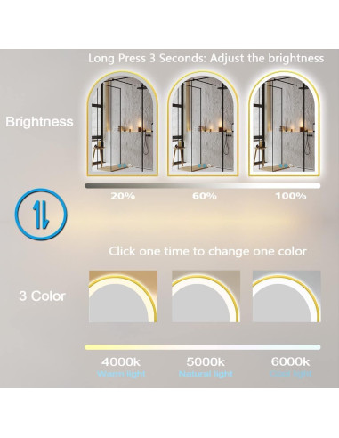 Espejo LED de Baño ARUMMA 50x80 cm Arco Dorado Anti Niebla